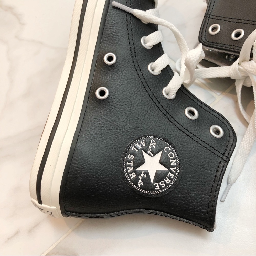 Black Leather Converse High Tops (Boy)